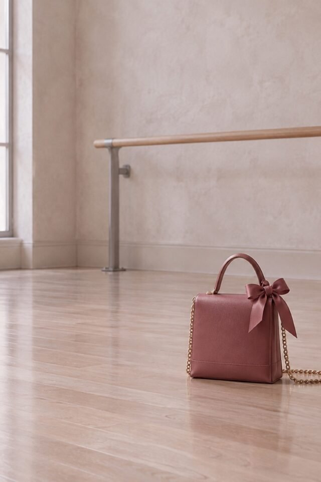 Bijou Bow Top-Handle Mini Bag in wine rose faux leather, photographed in the studio.