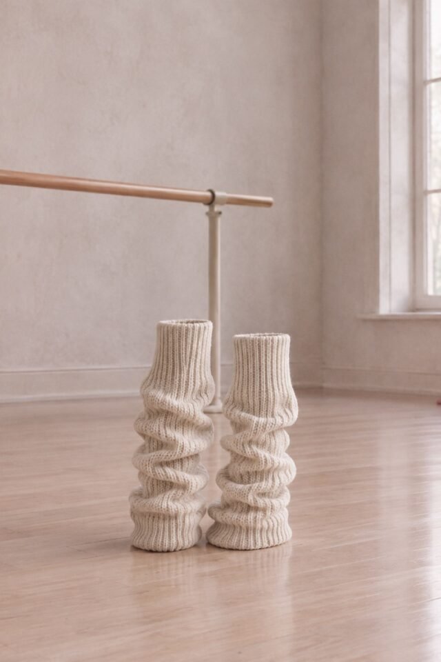 Chausson Ribbed Knit Leg Warmers in ivory, photographed in the studio.