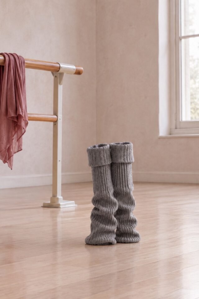 Laine Slouch Leg Warmers in ash grey, photographed in the studio.