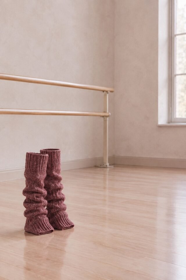 Bruyère Marled Knit Leg Warmers in marled wine rose, photographed in the studio.